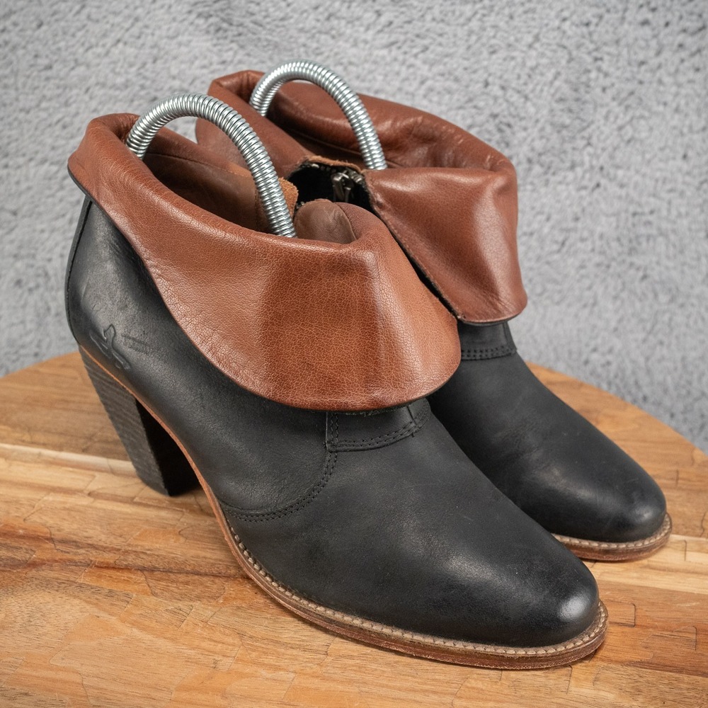 J Shoes Saloon Black Brown‎ Folded Leather Booties Short Ankle Boots Size 7.5